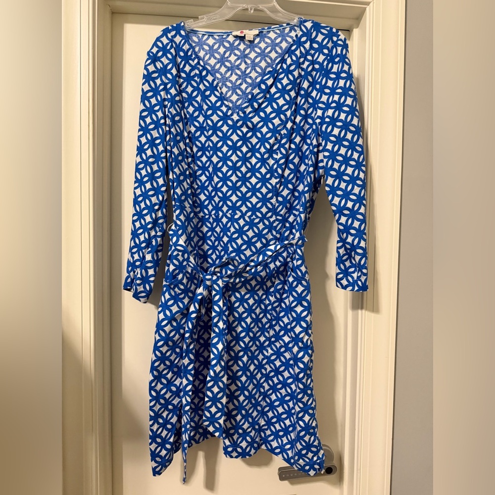 EUC Boden Blue and White Patterned Long Sleeve Dress Size 20/22R